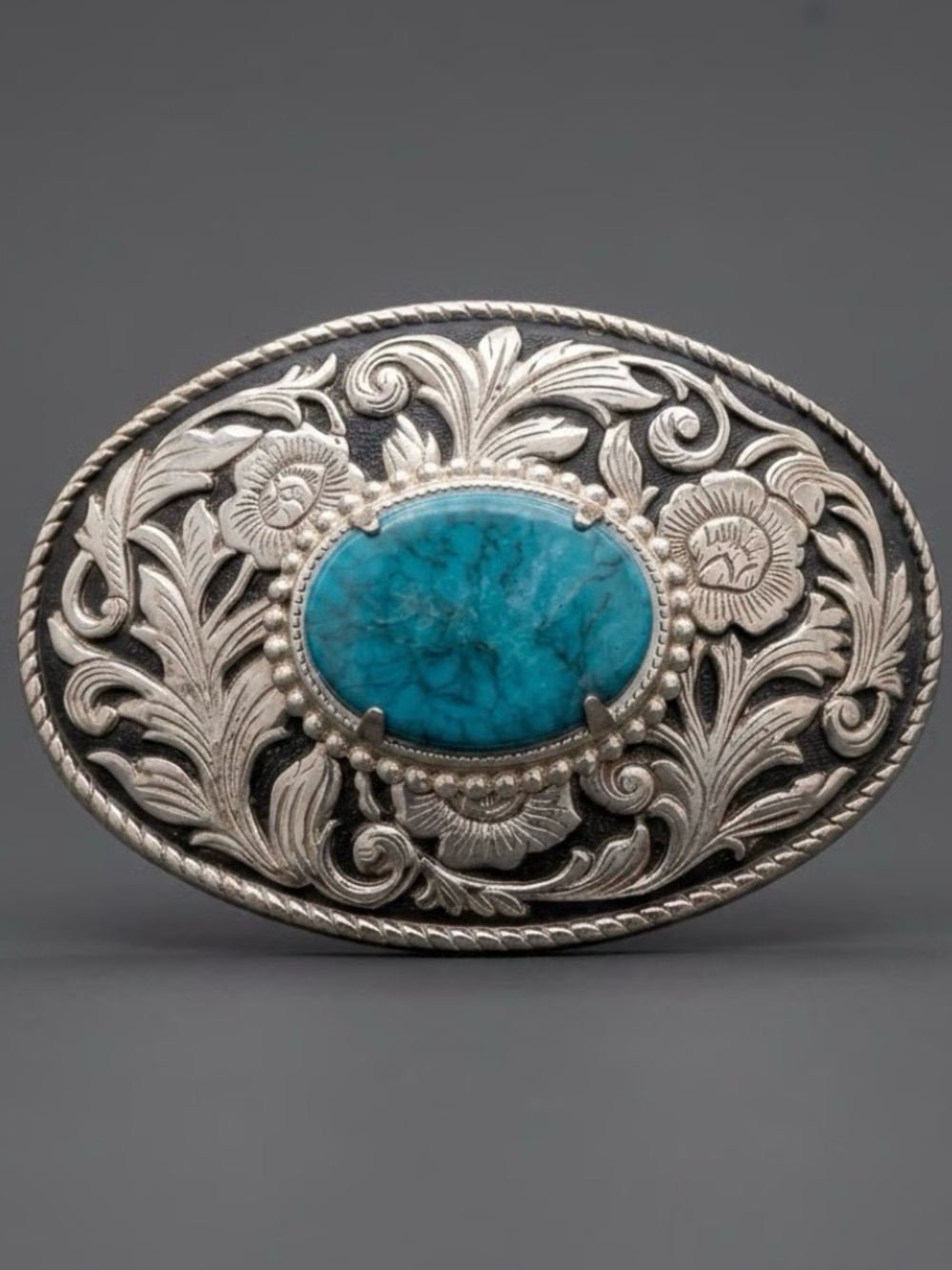 Vintage Estate Heavy Turquoise Floral Belt Buckle 3 1/4” - Picture 1 of 8